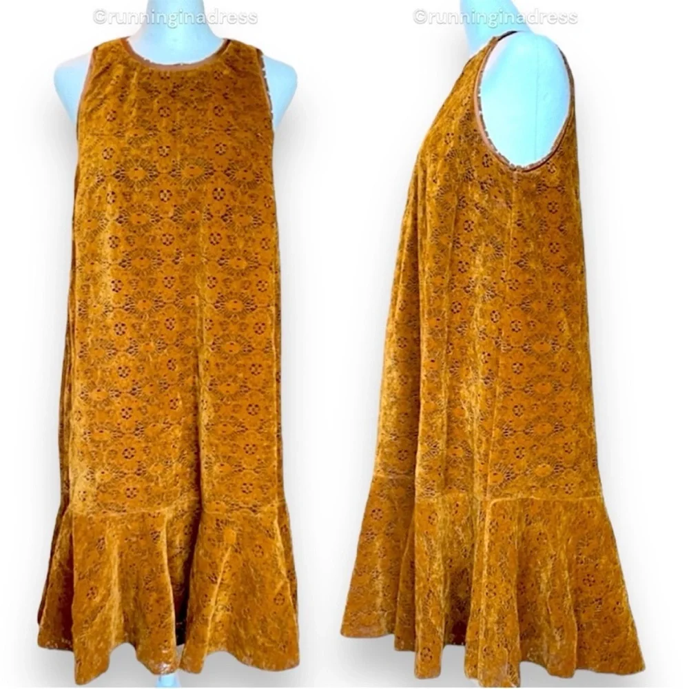 NWOT Anthropologie Maeve Faux Suede Lace Drop Waist Dress In Brown Size 6 - Picture 5 of 13